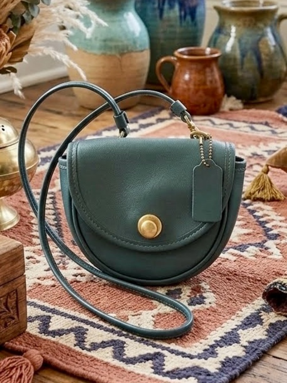 🌟Vintage Coach Sidekick Green Leather Crossbody Belt Mini Bag 0715- Like New! 🌟🌟 - Picture 2 of 6